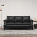 80  Modern Faux Leather 3-Seater Sofa with Birch Legs and Nailheads