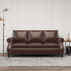 80  Modern Faux Leather 3-Seater Sofa with Birch Legs and Nailheads