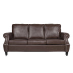 80  Modern Faux Leather 3-Seater Sofa with Birch Legs and Nailheads