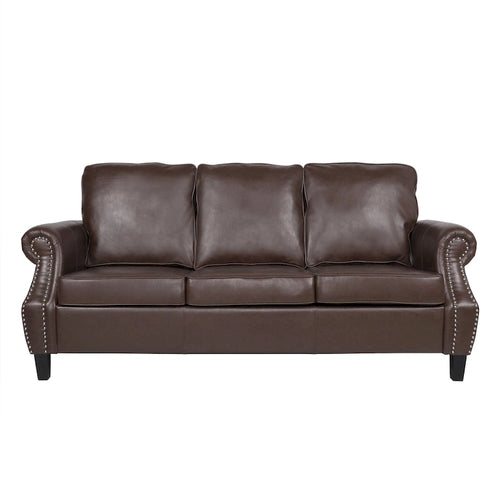 80  Modern Faux Leather 3-Seater Sofa with Birch Legs and Nailheads