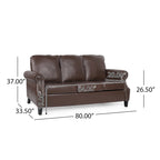 80  Modern Faux Leather 3-Seater Sofa with Birch Legs and Nailheads