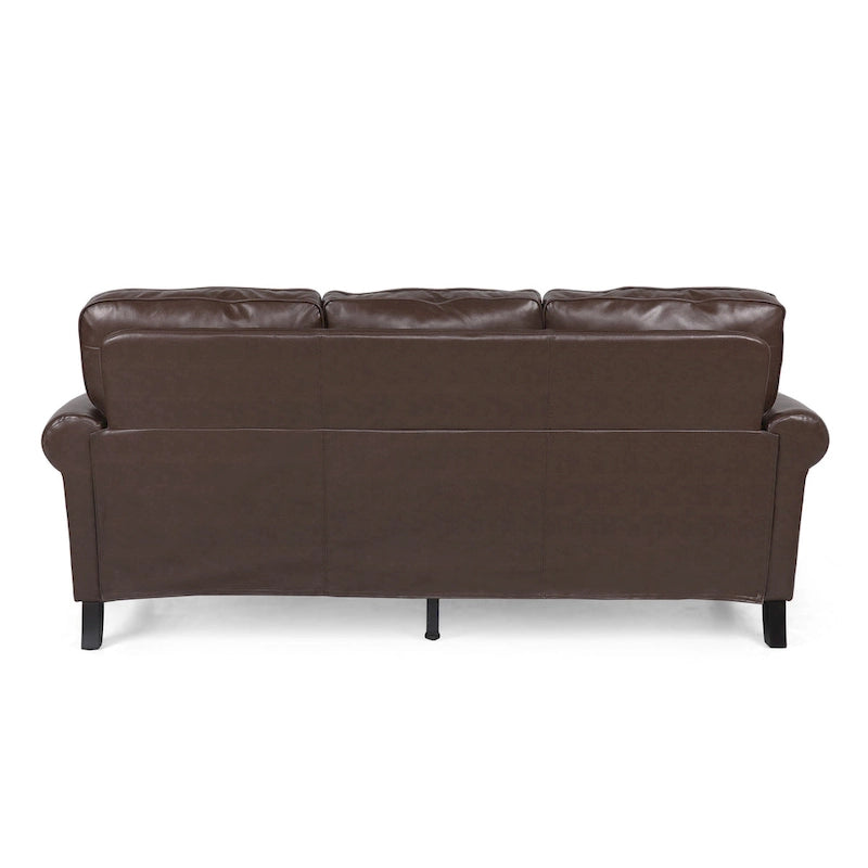 80  Modern Faux Leather 3-Seater Sofa with Birch Legs and Nailheads