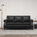 80  Modern Faux Leather 3-Seater Sofa with Birch Legs and Nailheads