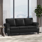 80  Modern Faux Leather 3-Seater Sofa with Birch Legs and Nailheads