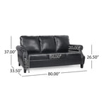 80  Modern Faux Leather 3-Seater Sofa with Birch Legs and Nailheads