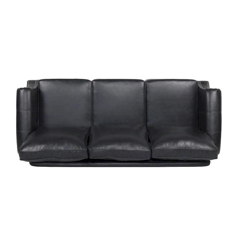80  Modern Faux Leather 3-Seater Sofa with Birch Legs and Nailheads