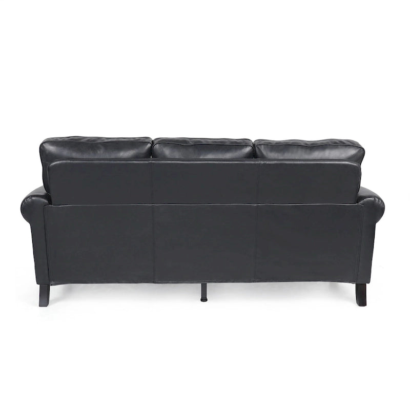 80  Modern Faux Leather 3-Seater Sofa with Birch Legs and Nailheads