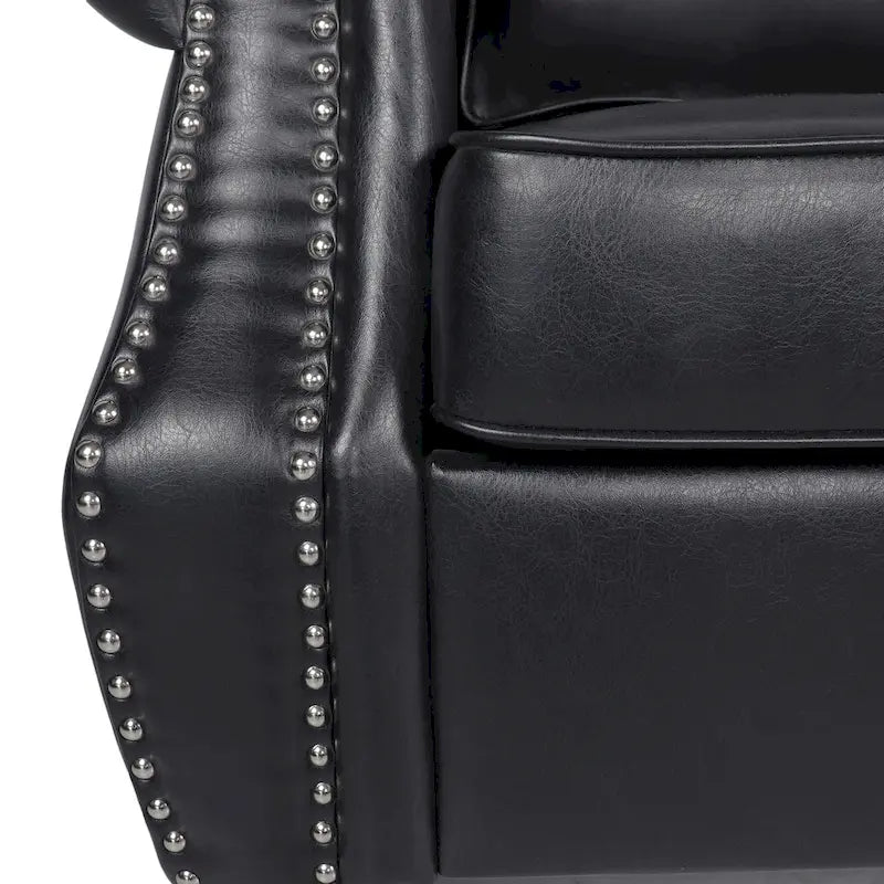 80  Modern Faux Leather 3-Seater Sofa with Birch Legs and Nailheads