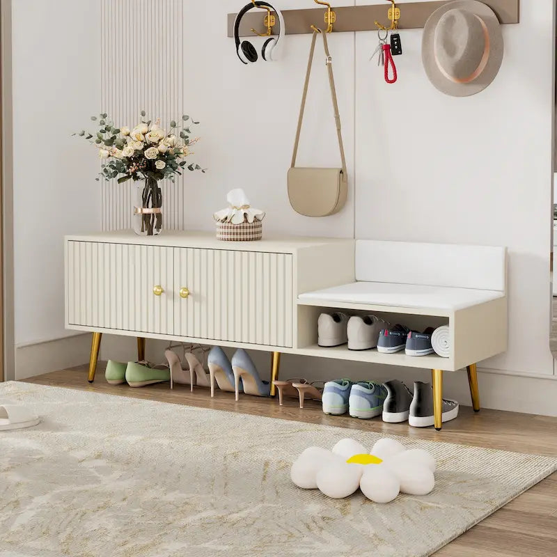 Modern Shoe Storage Bench with Hidden Storage and Upholstered Cushions for Bedside, Living Room and Entryway