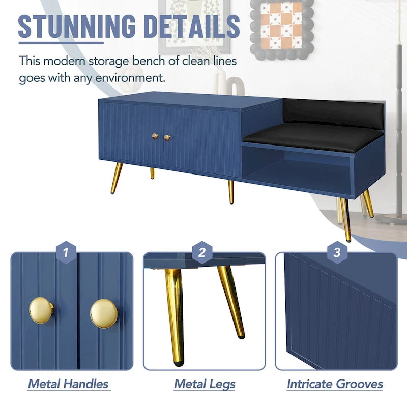 Modern Shoe Storage Bench with Hidden Storage and Upholstered Cushions for Bedside, Living Room and Entryway
