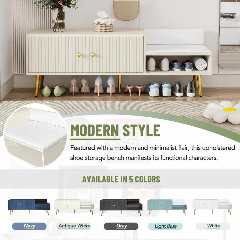 Modern Shoe Storage Bench with Hidden Storage and Upholstered Cushions for Bedside, Living Room and Entryway