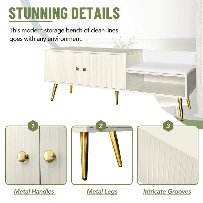 Modern Shoe Storage Bench with Hidden Storage and Upholstered Cushions for Bedside, Living Room and Entryway