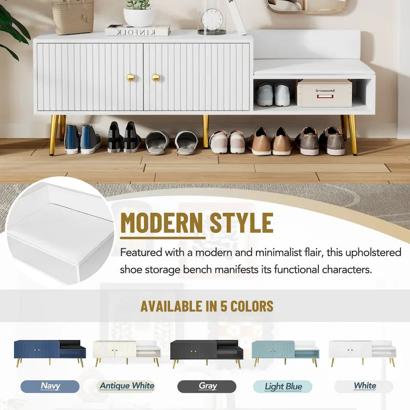 Modern Shoe Storage Bench with Hidden Storage and Upholstered Cushions for Bedside, Living Room and Entryway