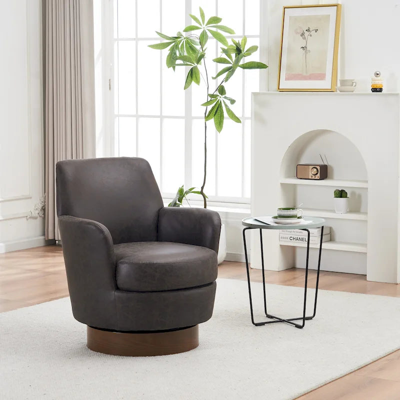 29.3  Upholstered Swivel Barrel Chair with Stainless Steel Base