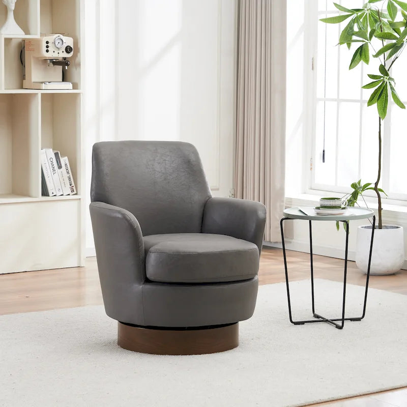 29.3  Upholstered Swivel Barrel Chair with Stainless Steel Base