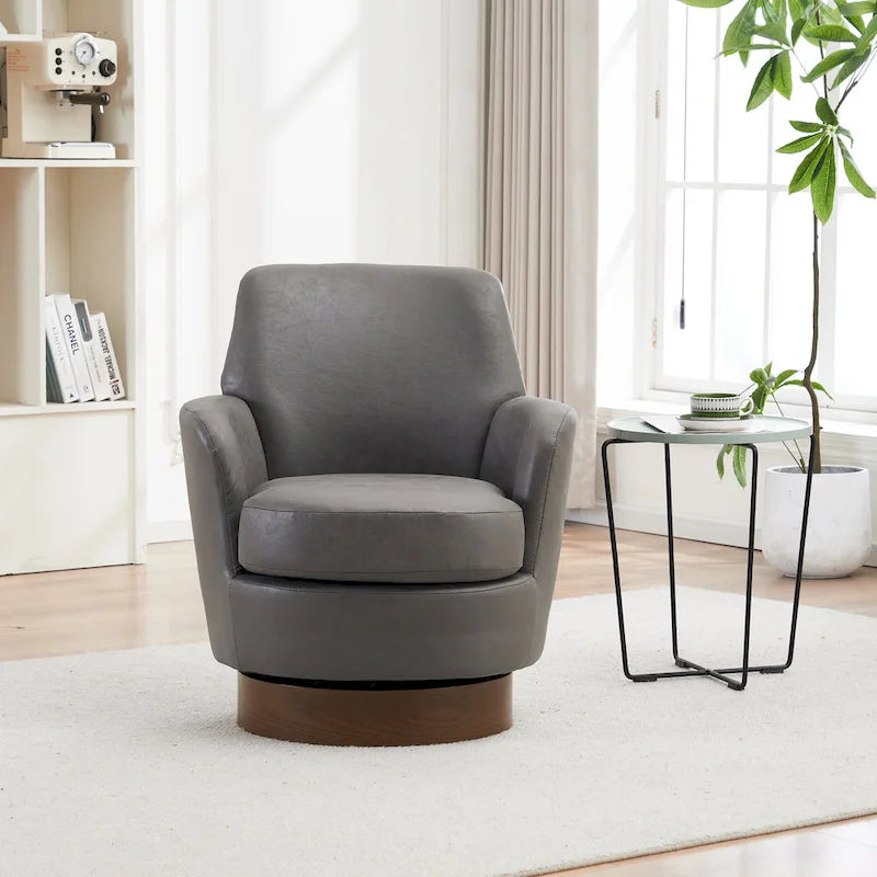 29.3  Upholstered Swivel Barrel Chair with Stainless Steel Base
