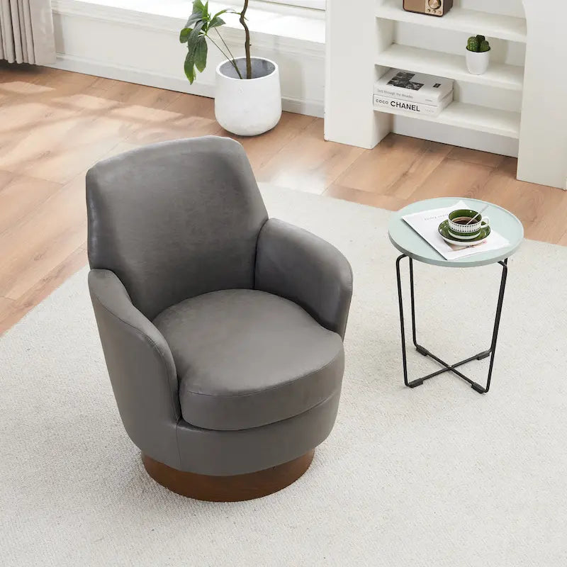 29.3  Upholstered Swivel Barrel Chair with Stainless Steel Base