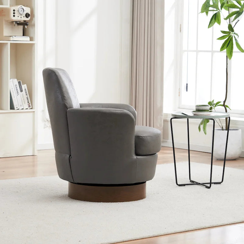 29.3  Upholstered Swivel Barrel Chair with Stainless Steel Base