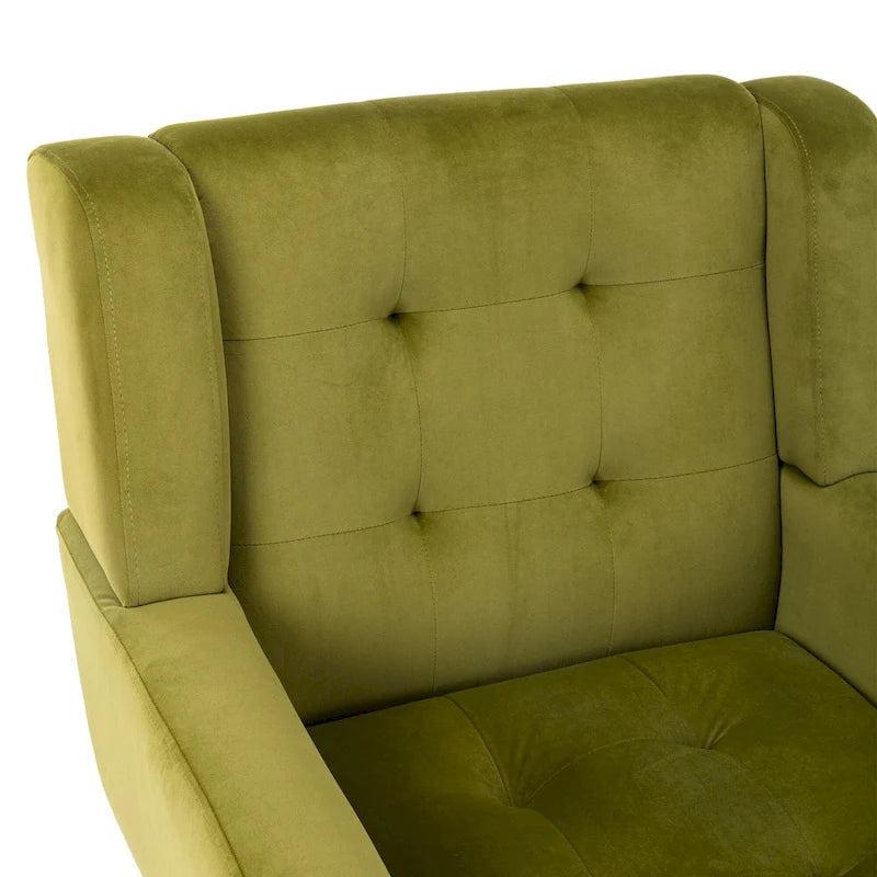 Green Velvet 29.53  Upholstered Tufted Accent Chair with Solid Black Wood Legs