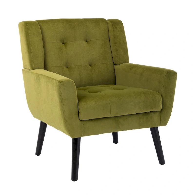 Green Velvet 29.53  Upholstered Tufted Accent Chair with Solid Black Wood Legs