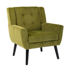 Green Velvet 29.53  Upholstered Tufted Accent Chair with Solid Black Wood Legs