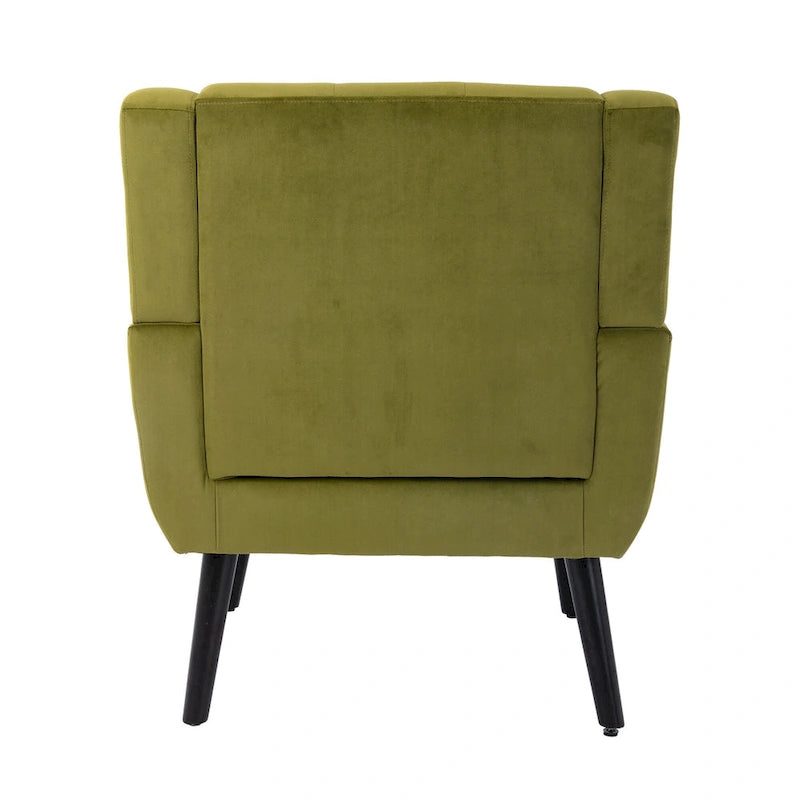 Green Velvet 29.53  Upholstered Tufted Accent Chair with Solid Black Wood Legs