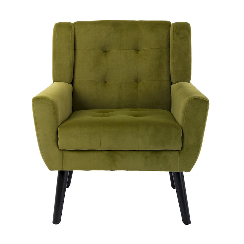Green Velvet 29.53  Upholstered Tufted Accent Chair with Solid Black Wood Legs