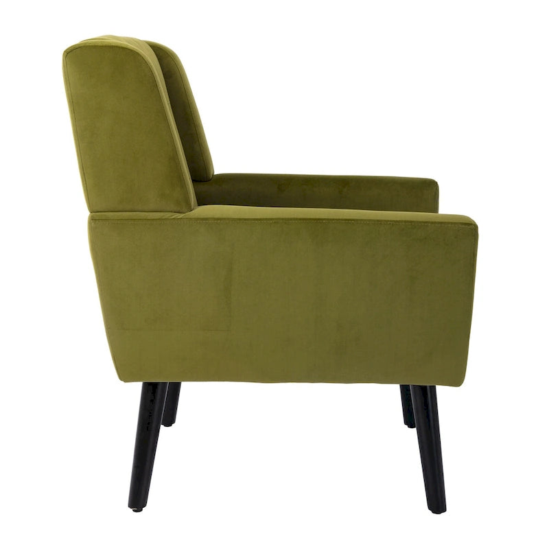 Green Velvet 29.53  Upholstered Tufted Accent Chair with Solid Black Wood Legs