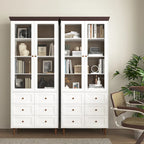 White MDF Display Storage Cabinet,Tall Kitchen Pantry Cabinets with Glass Doors and Adjustable Shelves
