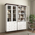 White MDF Display Storage Cabinet,Tall Kitchen Pantry Cabinets with Glass Doors and Adjustable Shelves