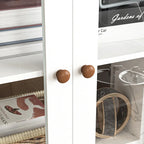 White MDF Display Storage Cabinet,Tall Kitchen Pantry Cabinets with Glass Doors and Adjustable Shelves