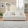 White 79.3  Corduroy 3-Seater Sofa with 4 Toss Pillows, Spring Cushion