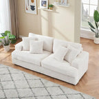 White 79.3  Corduroy 3-Seater Sofa with 4 Toss Pillows, Spring Cushion