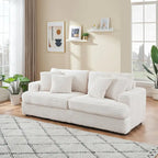 White 79.3  Corduroy 3-Seater Sofa with 4 Toss Pillows, Spring Cushion