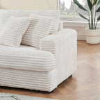 White 79.3  Corduroy 3-Seater Sofa with 4 Toss Pillows, Spring Cushion