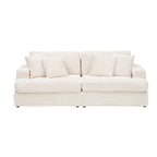 White 79.3  Corduroy 3-Seater Sofa with 4 Toss Pillows, Spring Cushion
