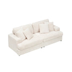 White 79.3  Corduroy 3-Seater Sofa with 4 Toss Pillows, Spring Cushion