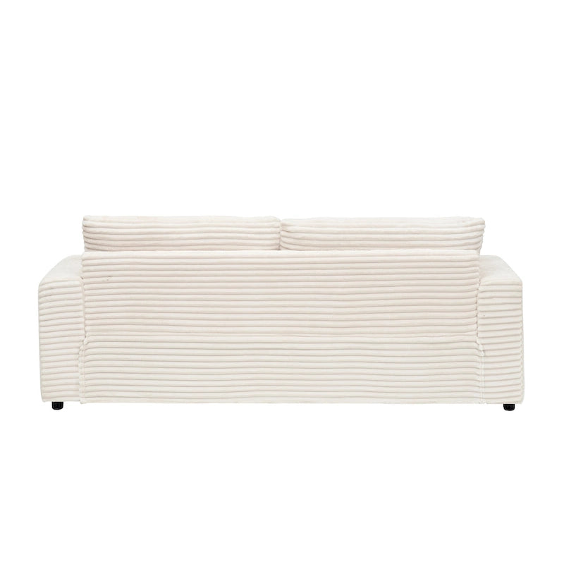 White 79.3  Corduroy 3-Seater Sofa with 4 Toss Pillows, Spring Cushion