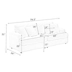 White 79.3  Corduroy 3-Seater Sofa with 4 Toss Pillows, Spring Cushion