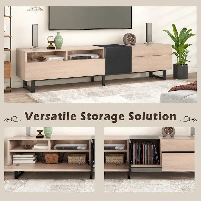 Natural+Black 70.9  TV Stand with Double Storage for 80  TVs