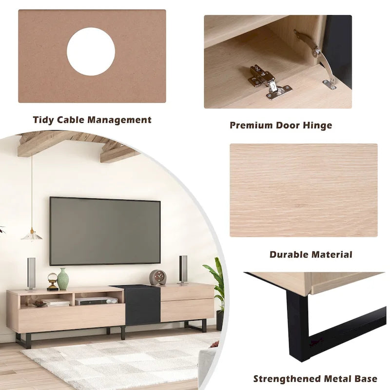 Natural+Black 70.9  TV Stand with Double Storage for 80  TVs