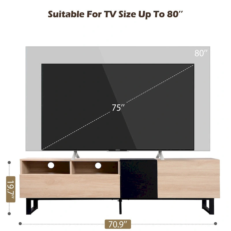Natural+Black 70.9  TV Stand with Double Storage for 80  TVs