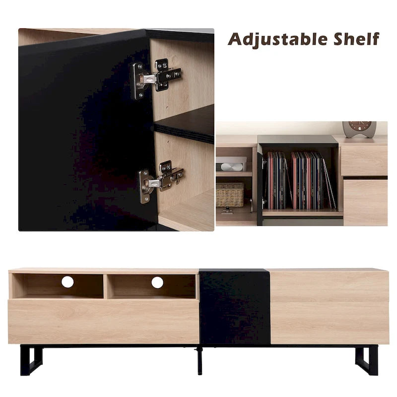 Natural+Black 70.9  TV Stand with Double Storage for 80  TVs