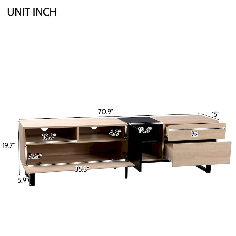 Natural+Black 70.9  TV Stand with Double Storage for 80  TVs