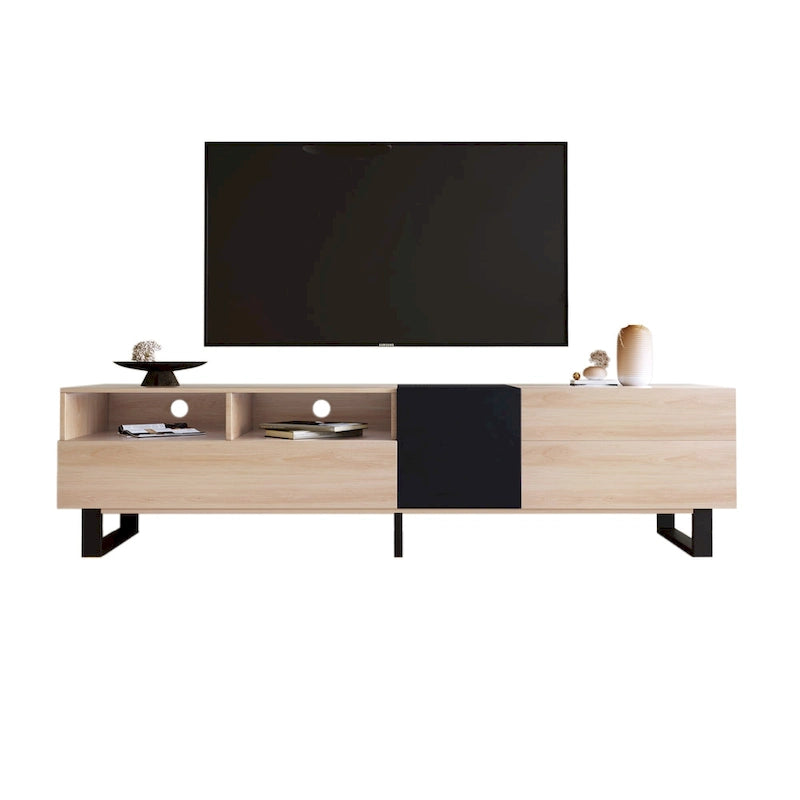 Natural+Black 70.9  TV Stand with Double Storage for 80  TVs