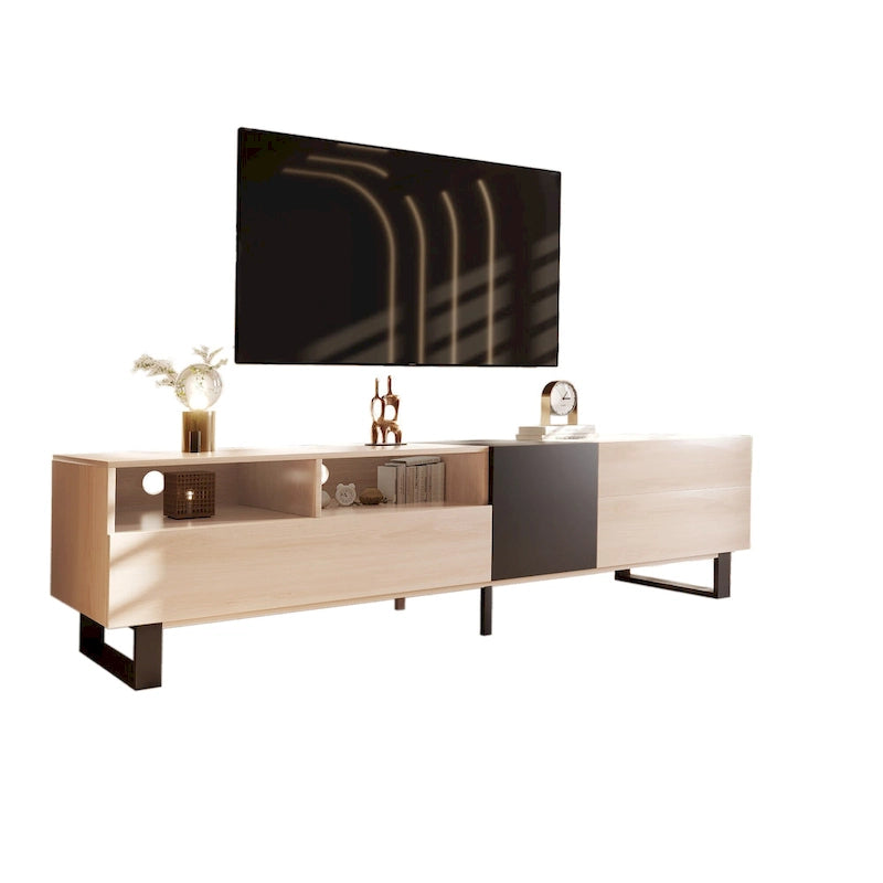 Natural+Black 70.9  TV Stand with Double Storage for 80  TVs
