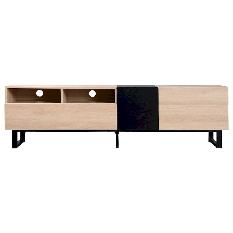 Natural+Black 70.9  TV Stand with Double Storage for 80  TVs