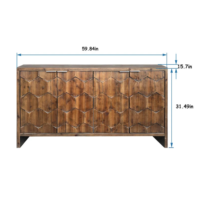 Accent Cabinet Farmhouse Style 4 Door Wooden Cabinet Sideboard Buffet Server Cabinet Storage Cabinet