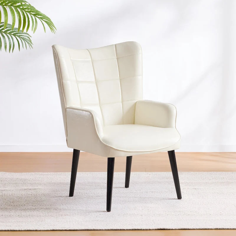 Cream Modern 24.4  PU Leather Accent Chair