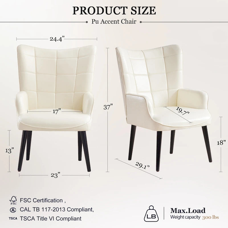 Cream Modern 24.4  PU Leather Accent Chair